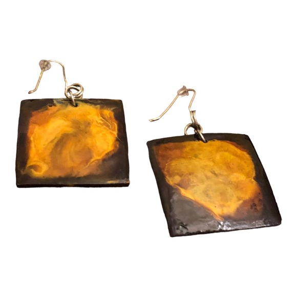 Jewelry - Square Wooden Dangle Drop Earrings Women's Brown/Gold